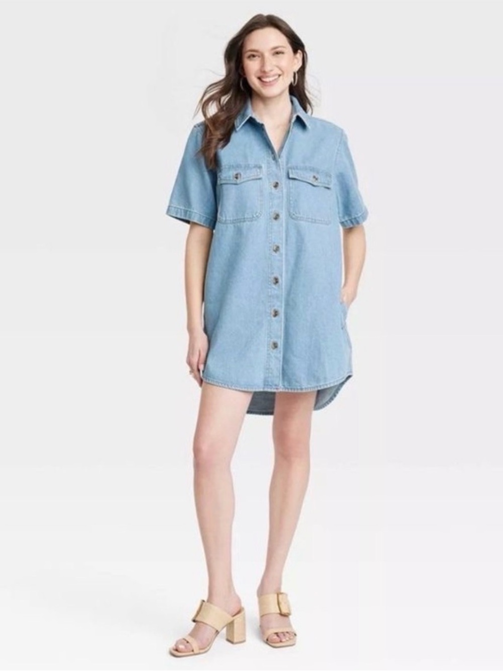 Universal Thread Light Blue Denim Button-Up Shirt Dress
